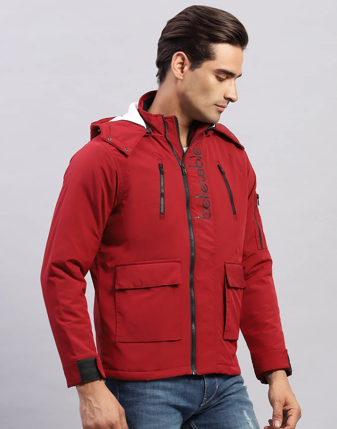 Men Red Solid Mock Neck Full Sleeve Sweatshirt - Image 4