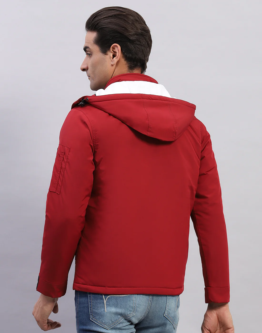 Men Red Solid Mock Neck Full Sleeve Sweatshirt - Image 5