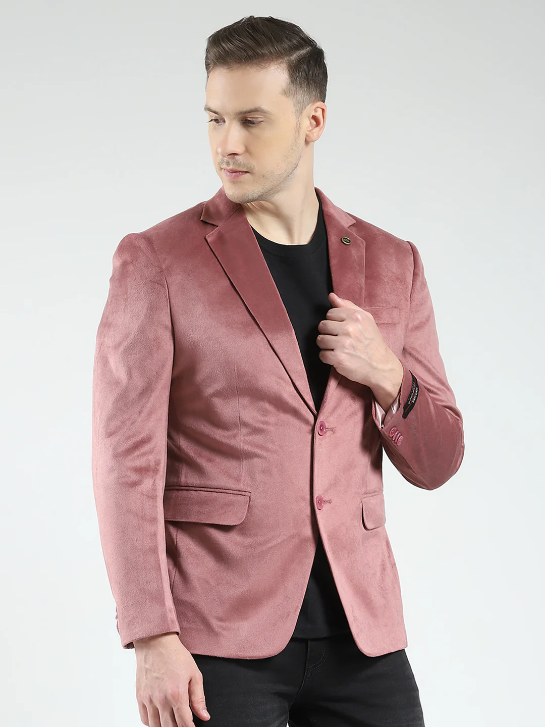 Men Red Solid Notch Lapel Collar Full Sleeve Blazer - Image 4