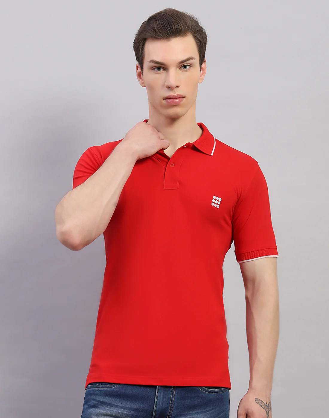Rock.it Men Red Solid Polo Collar Half Sleeve T-Shirt - Image 2