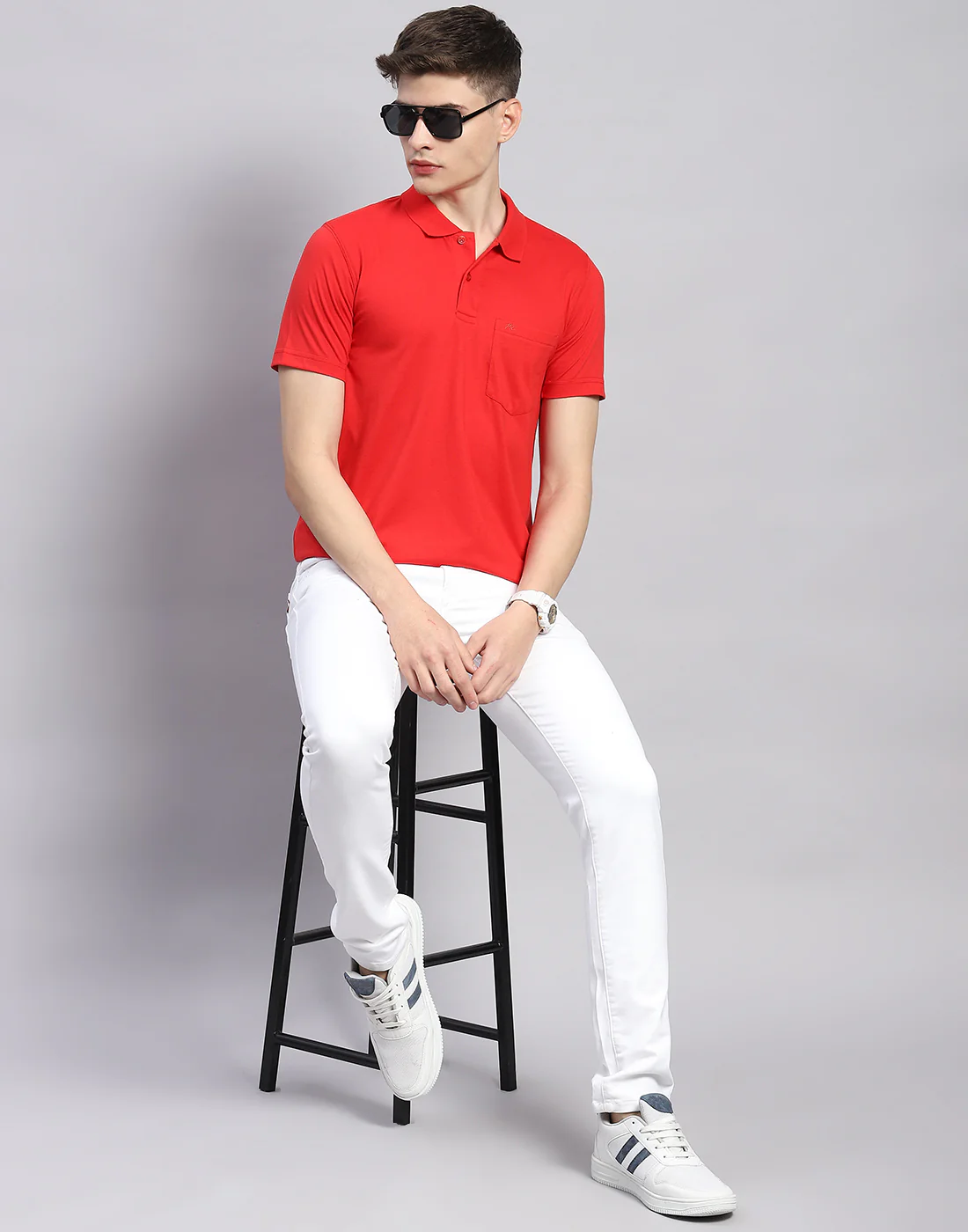 Men Red Solid Polo Collar Half Sleeve T-Shirt - Image 2