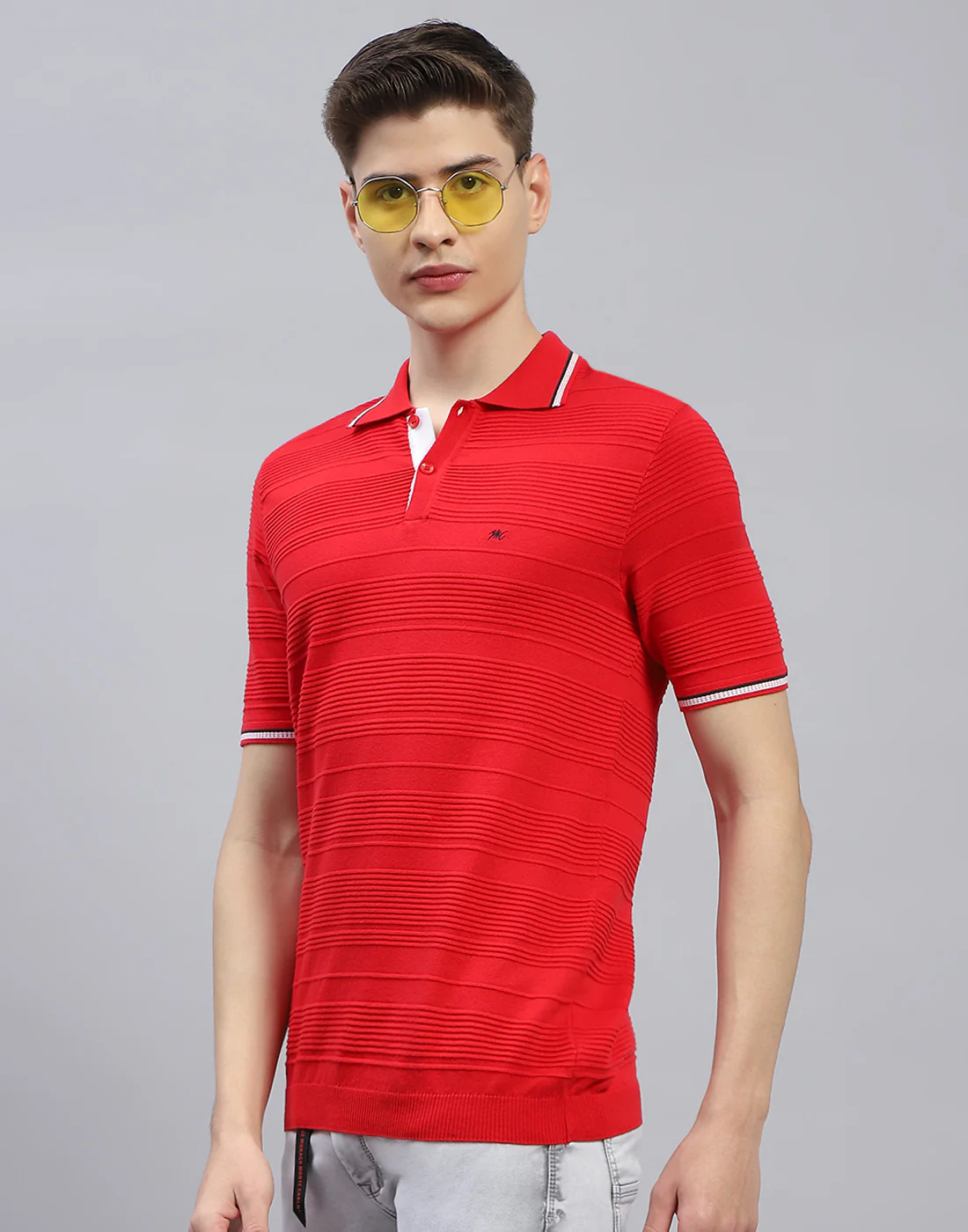 Men Red Solid Polo Collar Half Sleeve T-Shirt - Image 4