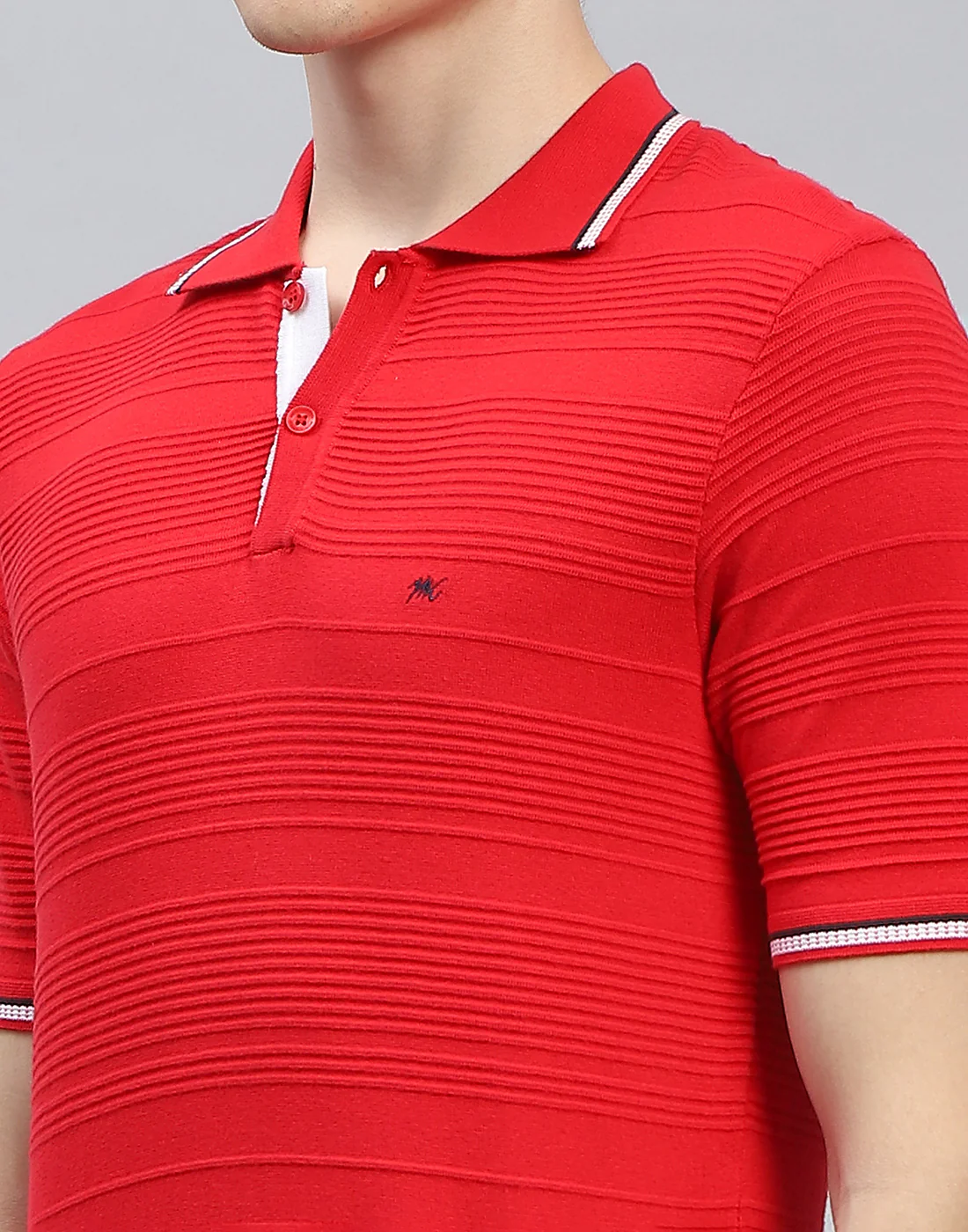 Men Red Solid Polo Collar Half Sleeve T-Shirt - Image 7