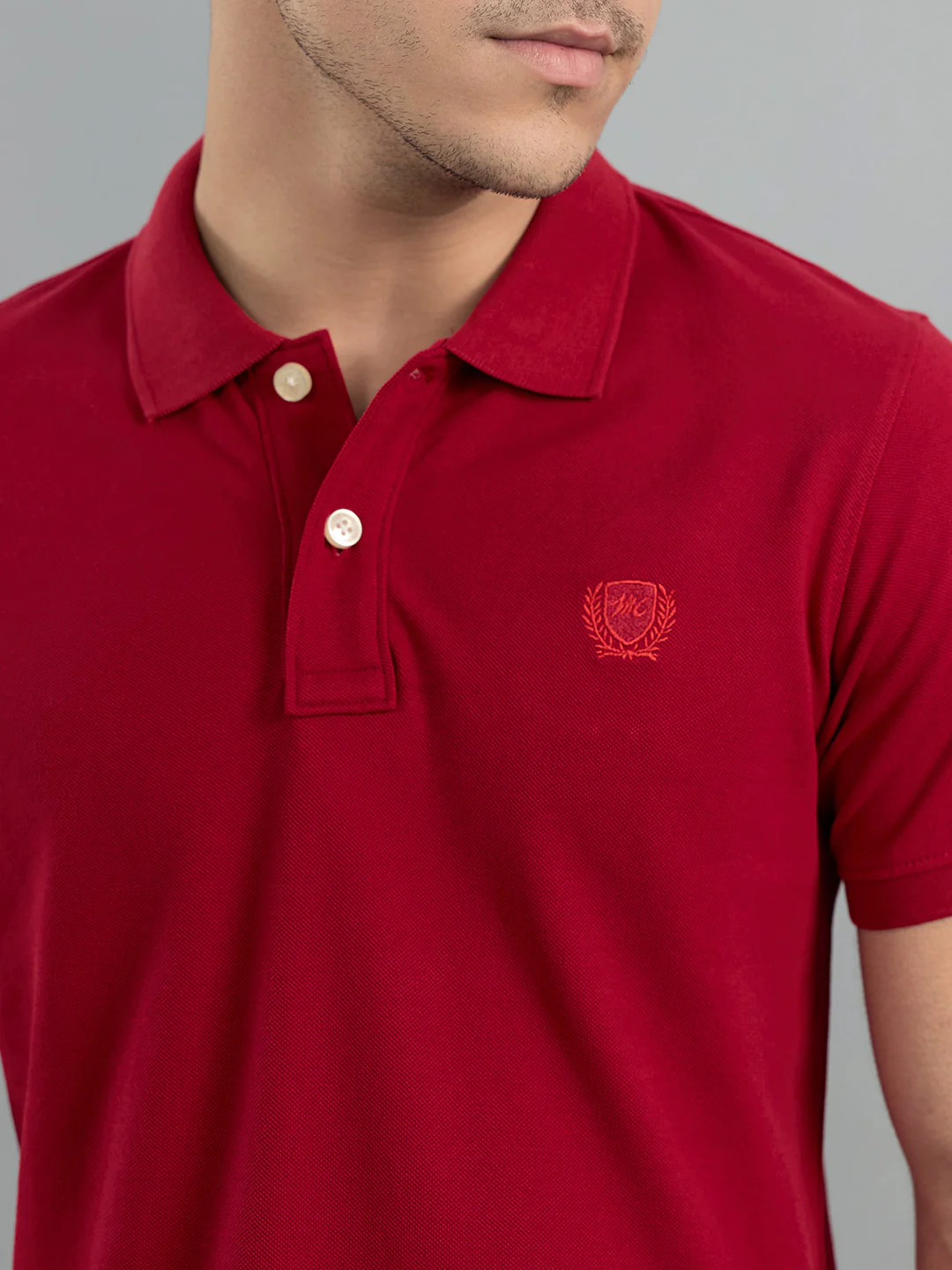 Men Red Solid Polo Collar Half Sleeve T-Shirt - Image 5
