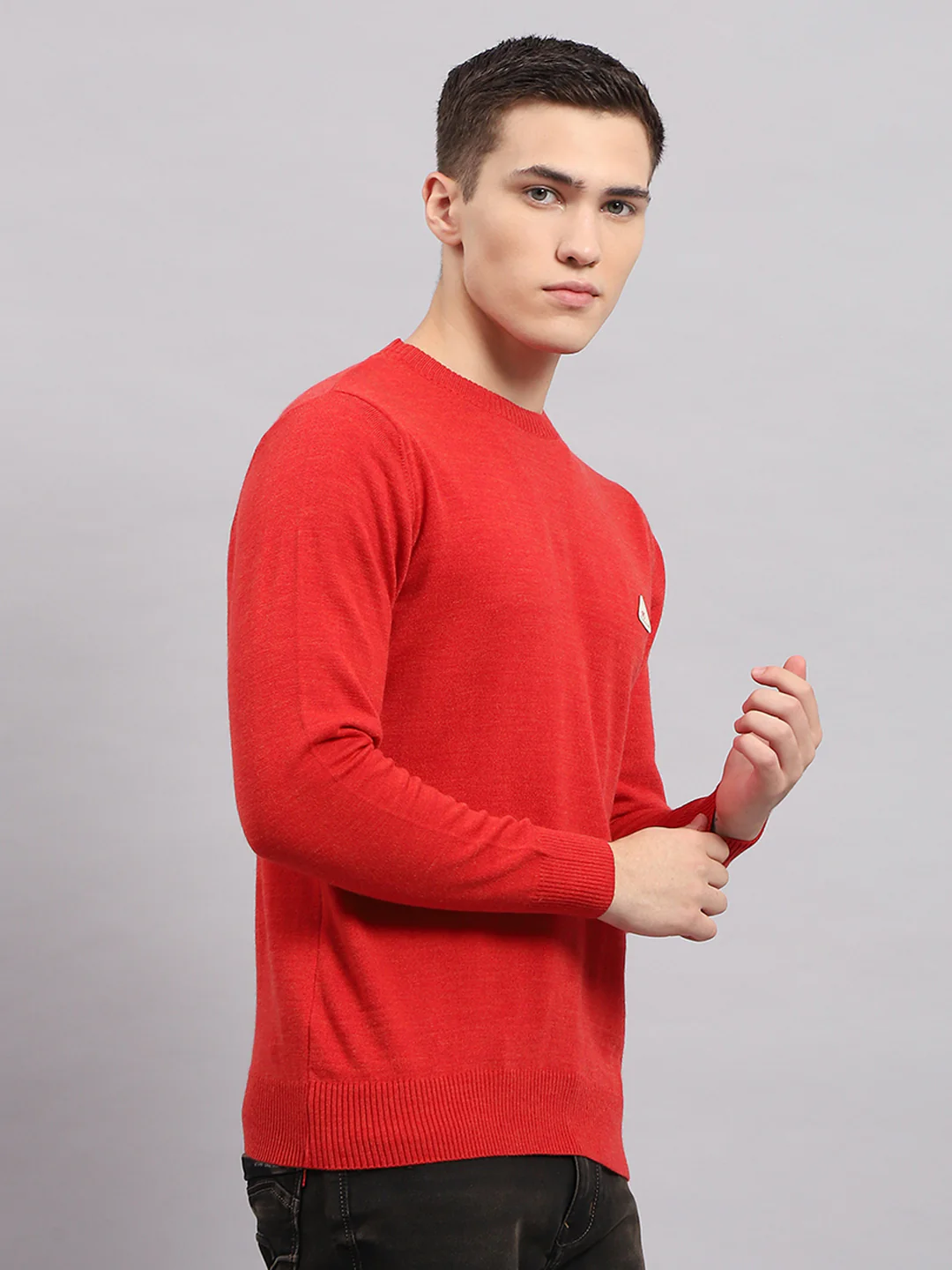 Men Red Solid Round Neck Full Sleeve Pullover - Image 4
