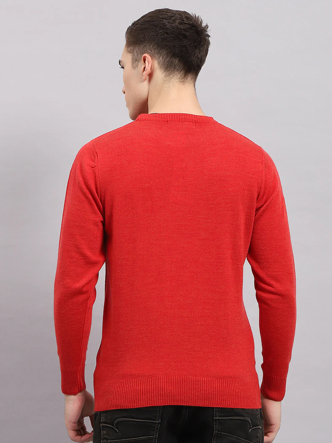 Men Red Solid Round Neck Full Sleeve Pullover - Image 5