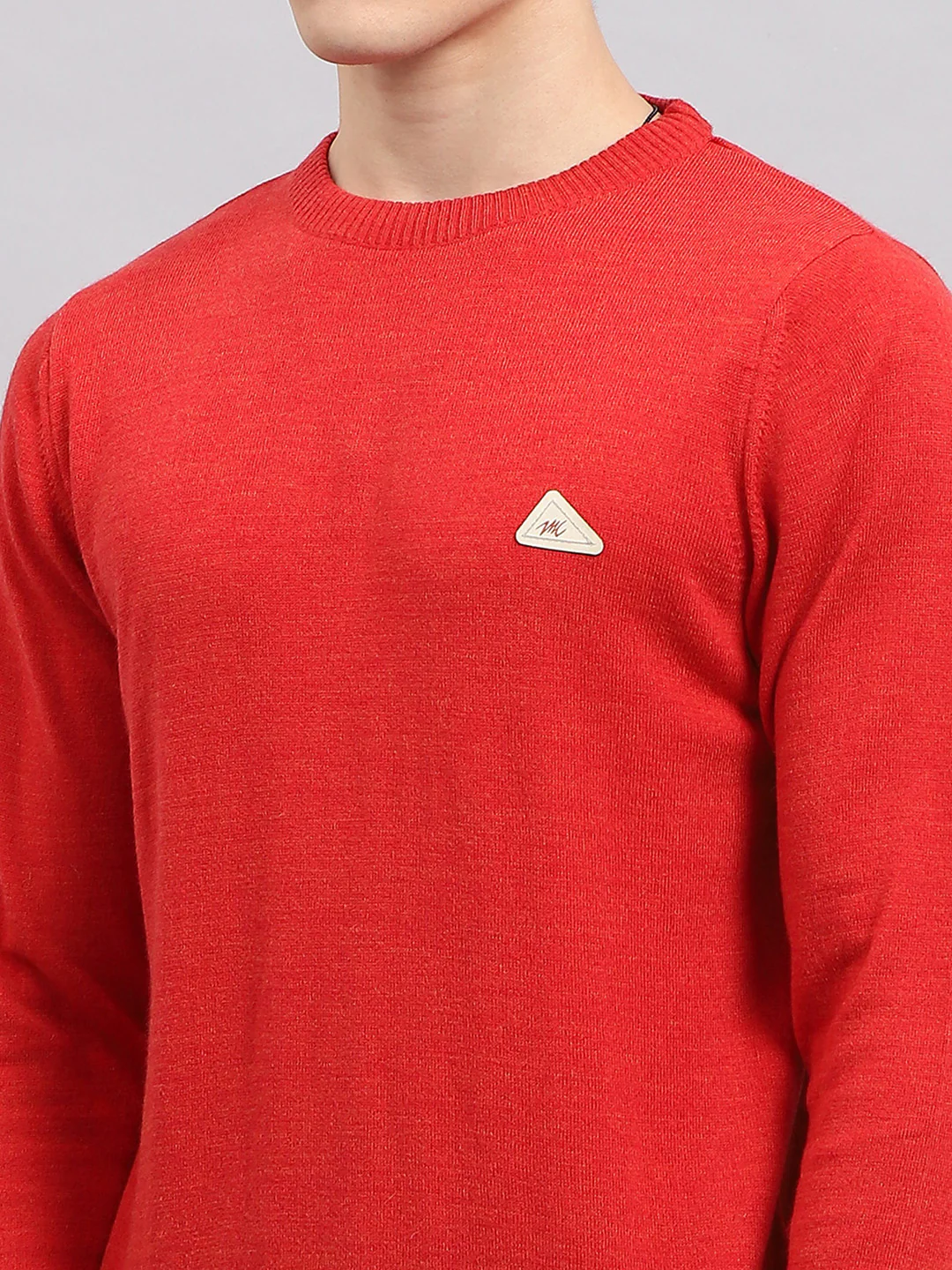 Men Red Solid Round Neck Full Sleeve Pullover - Image 7