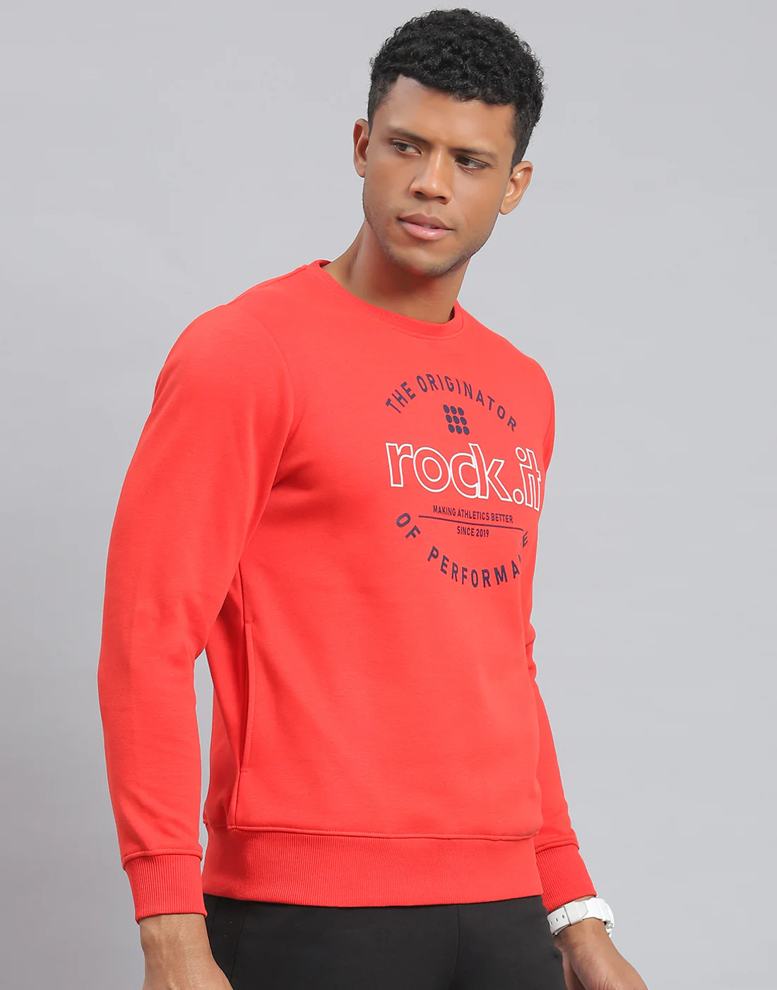 Rock.it Men Red Solid Round Neck Full Sleeve Sweatshirt - Image 4