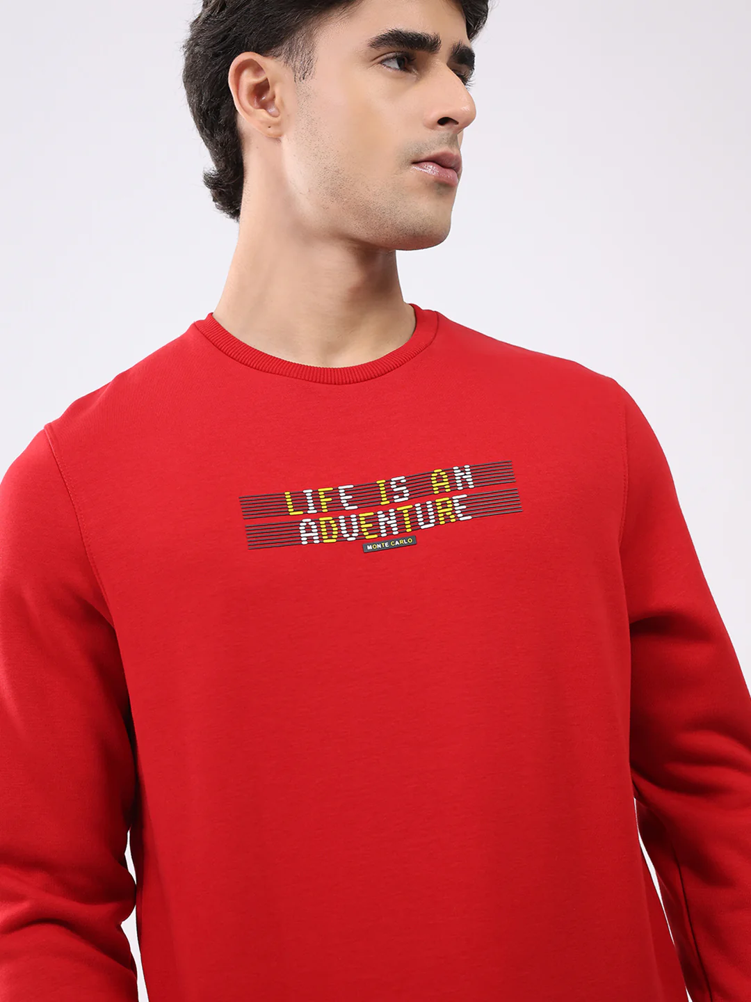 Men Red Solid Round Neck Full Sleeve Sweatshirt - Image 6