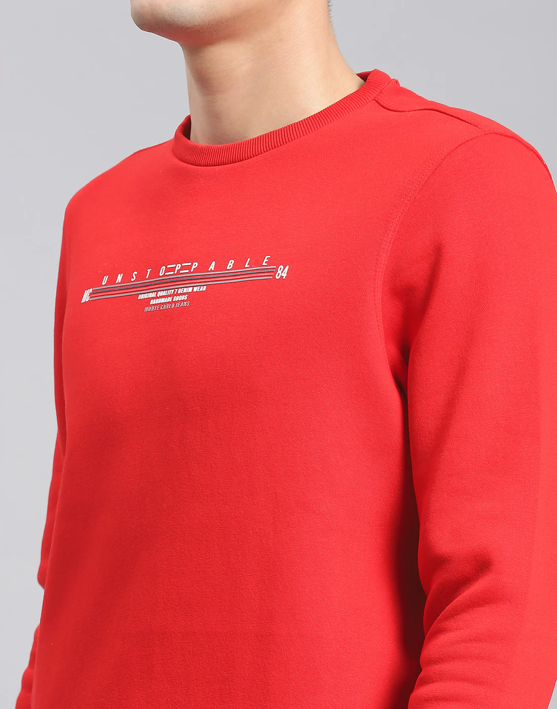 Men Red Solid Round Neck Full Sleeve Sweatshirt - Image 6