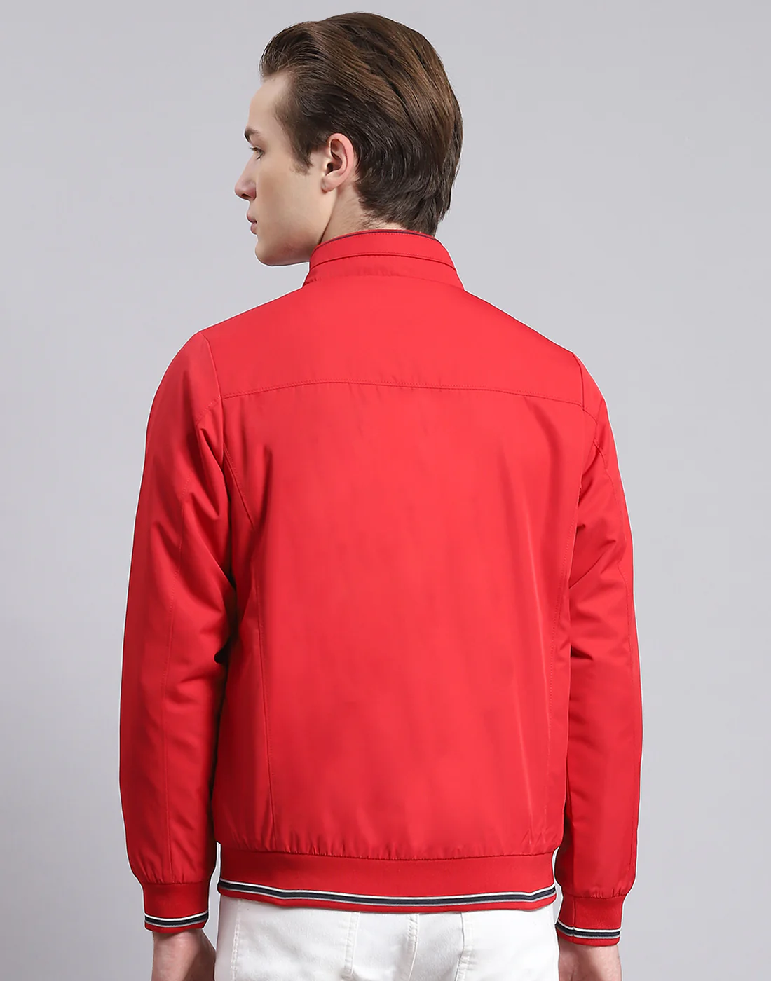 Men Red Solid Stand Collar Full Sleeve Jacket - Image 5