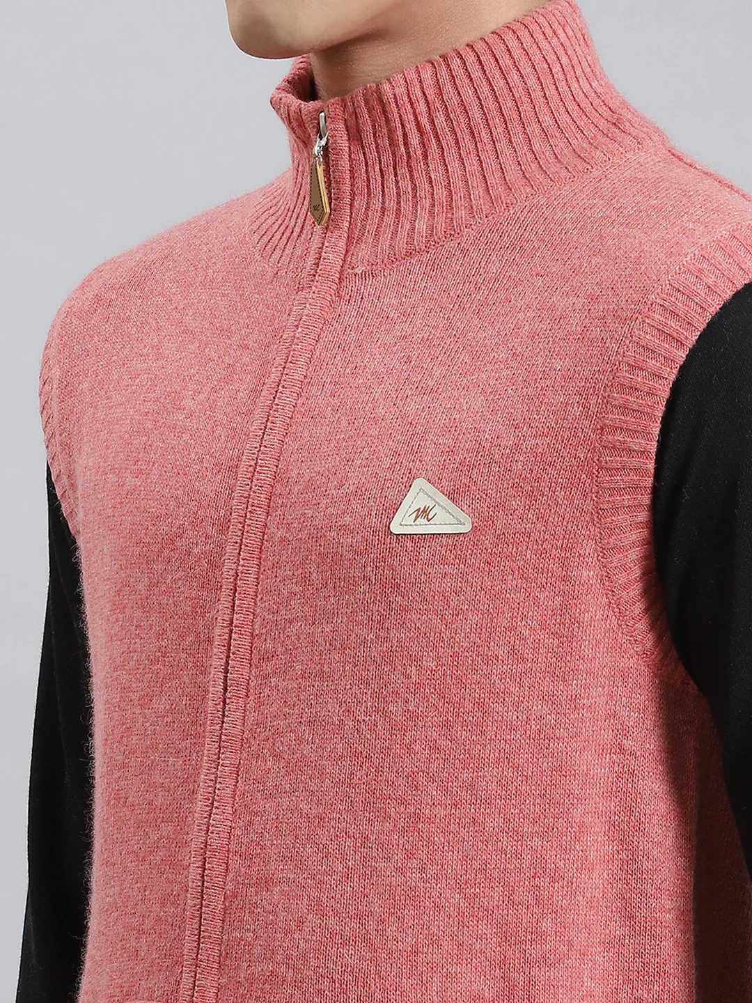 Men Red Solid Stand Collar Sleeveless Sweaters/Pullovers - Image 6