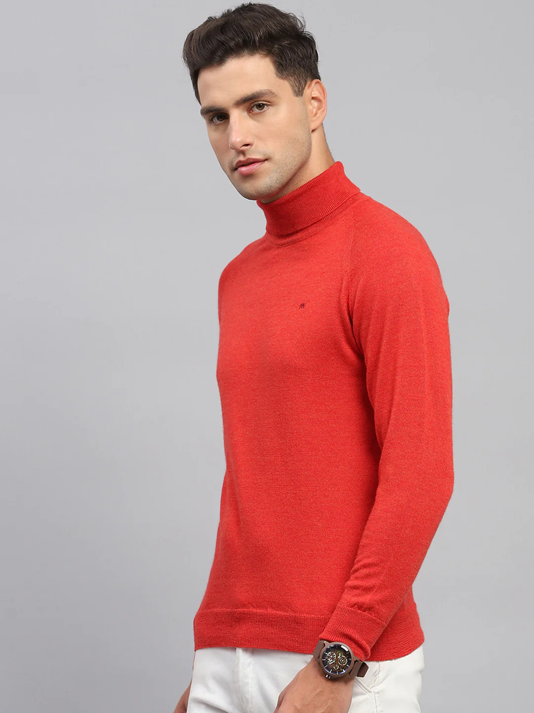 Men Red Solid Turtle Neck Full Sleeve Pullover - Image 3