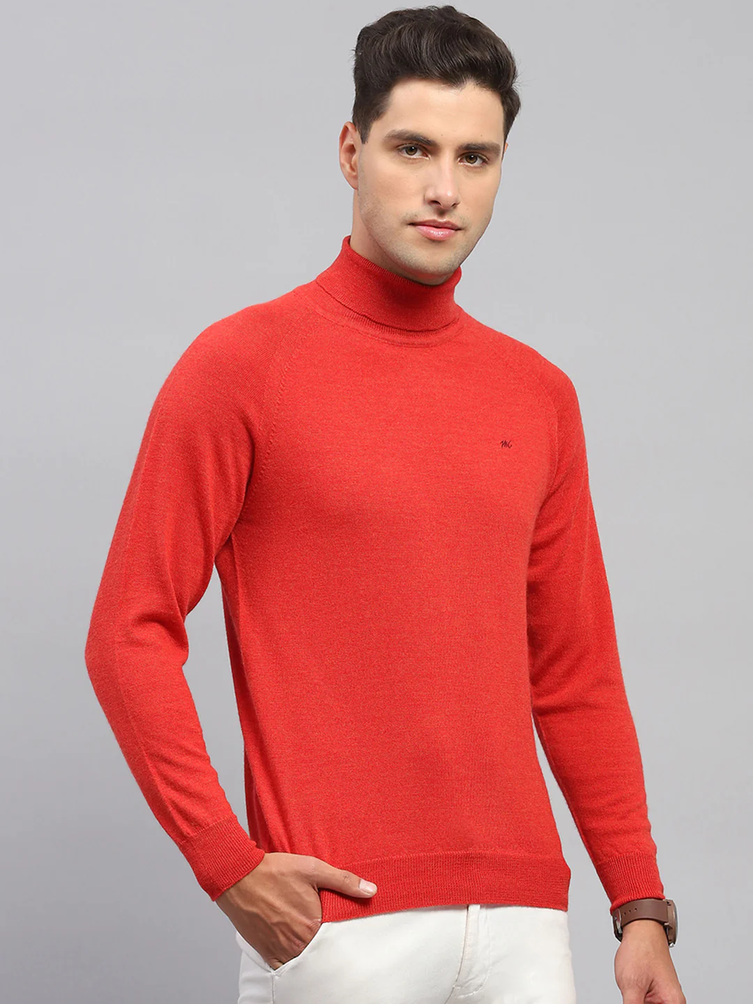 Men Red Solid Turtle Neck Full Sleeve Pullover - Image 4
