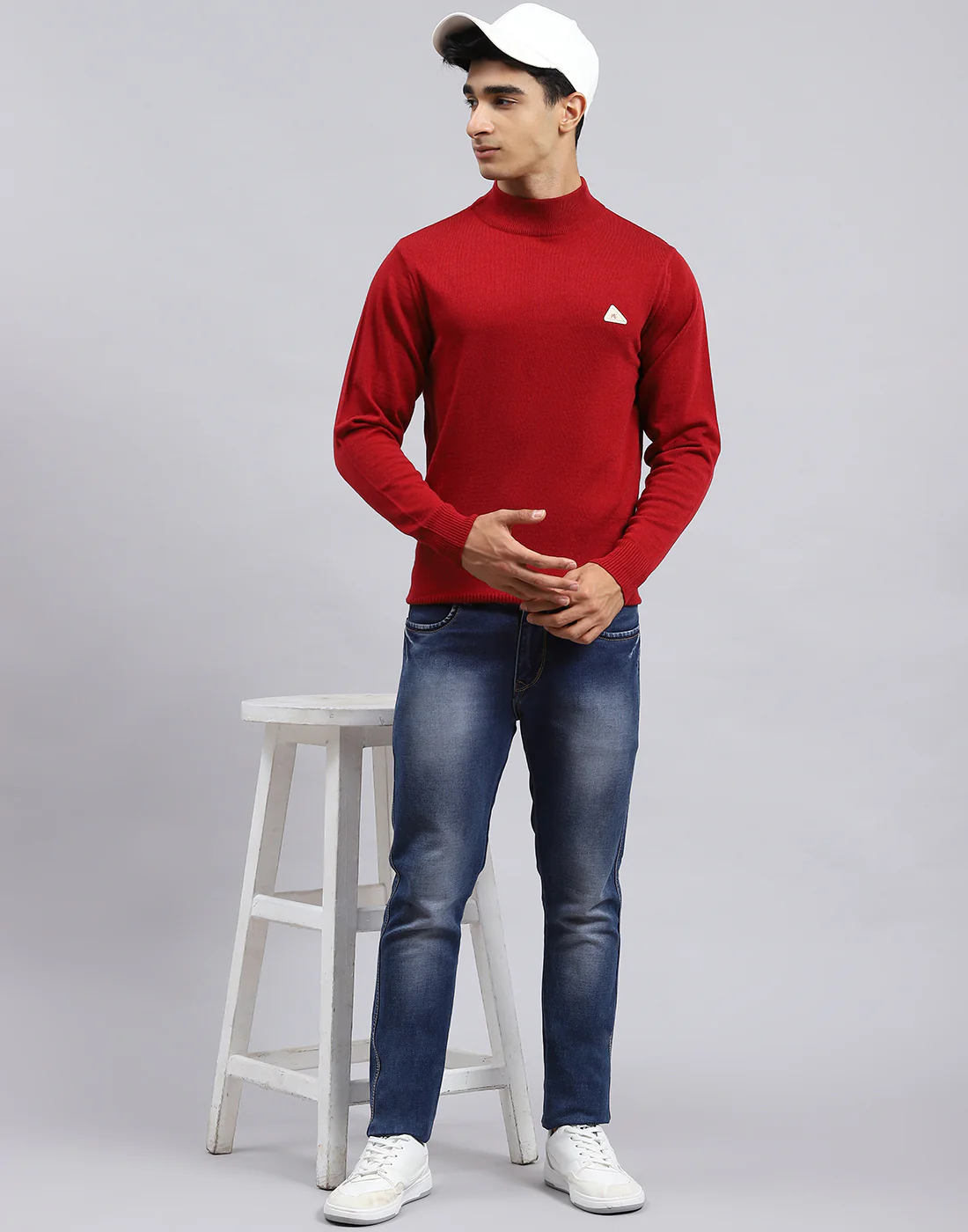 Men Red Solid Turtle Neck Full Sleeve Pullover - Image 2
