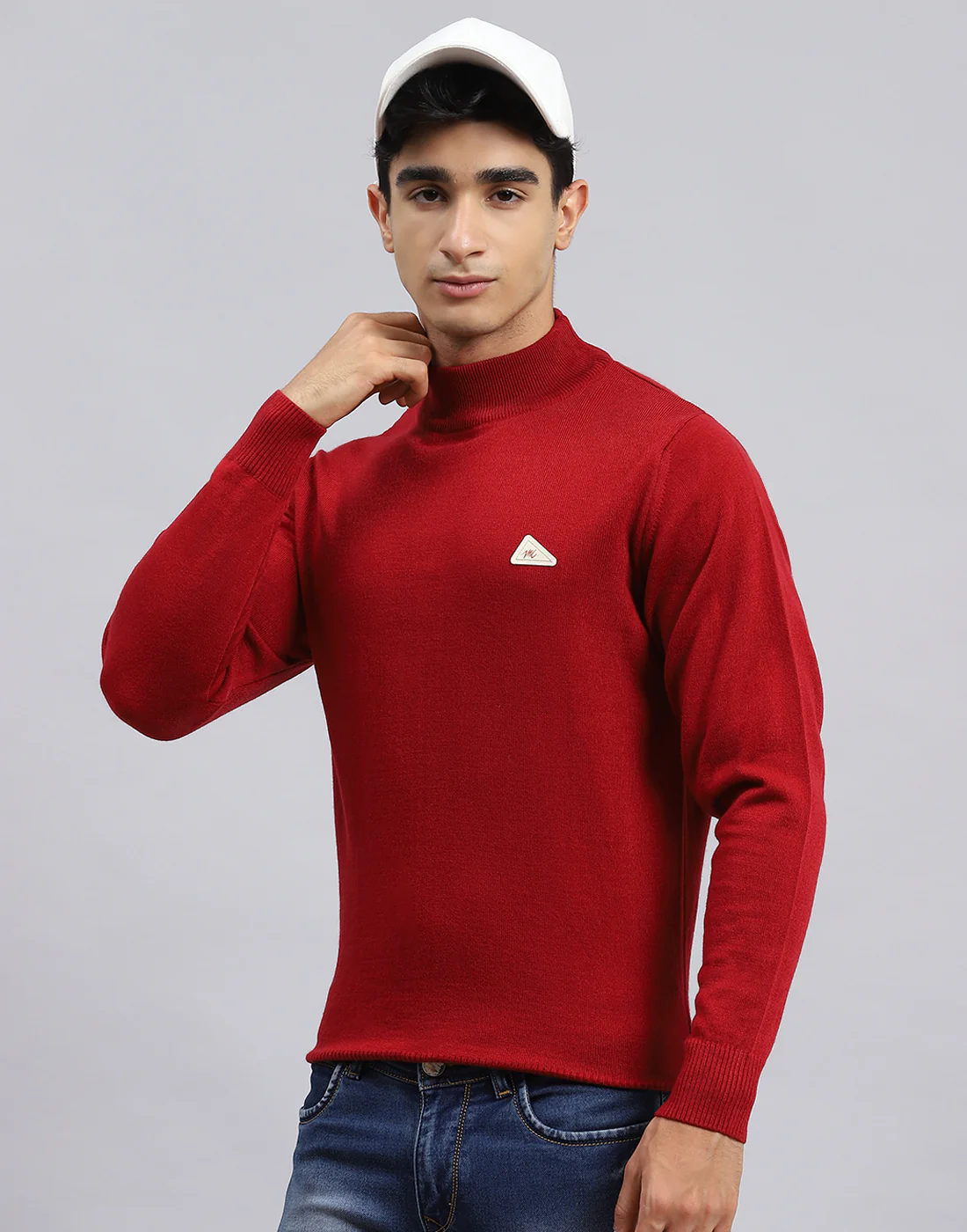 Men Red Solid Turtle Neck Full Sleeve Pullover - Image 3
