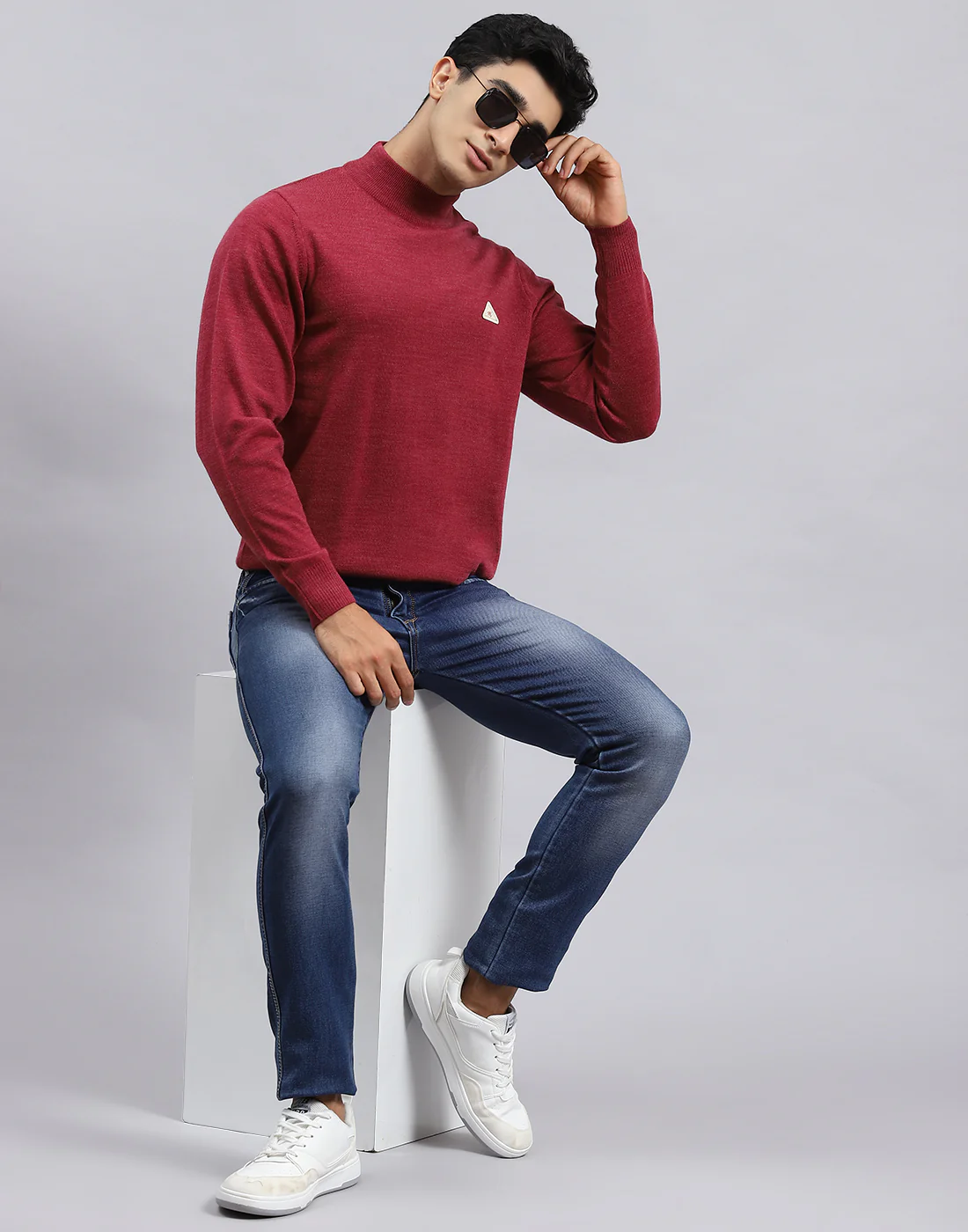 Men Red Solid Turtle Neck Full Sleeve Pullover - Image 2