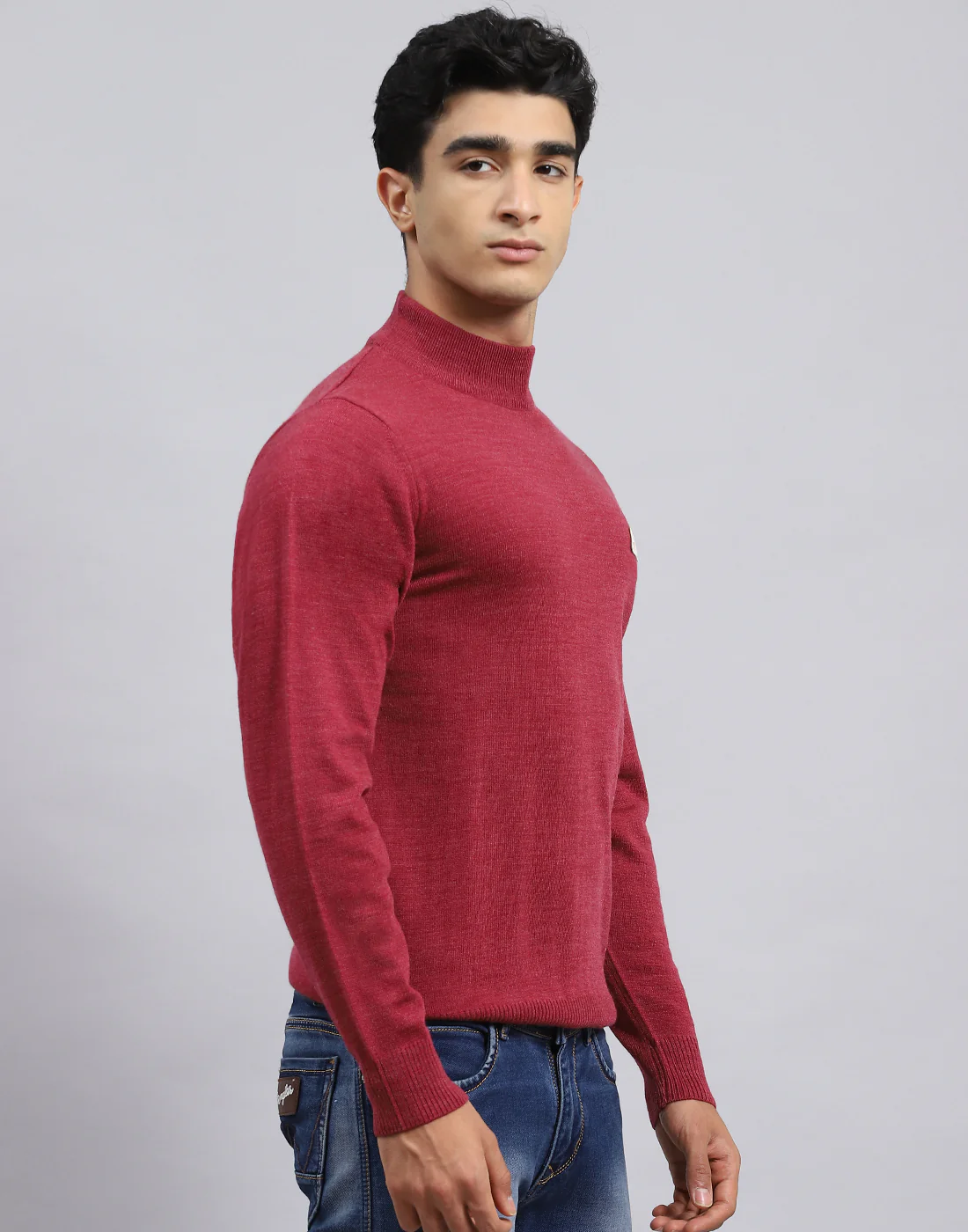 Men Red Solid Turtle Neck Full Sleeve Pullover - Image 4