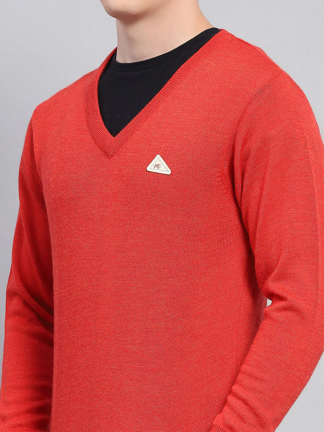 Men Red Solid V Neck Full Sleeve Pullover - Image 6