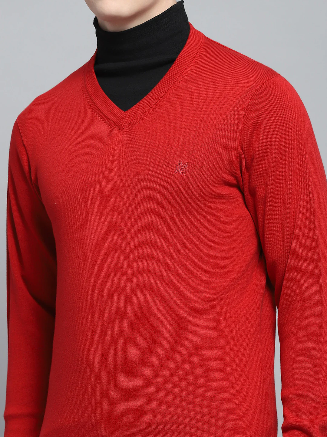 Men Red Solid V Neck Full Sleeve Pullover - Image 7