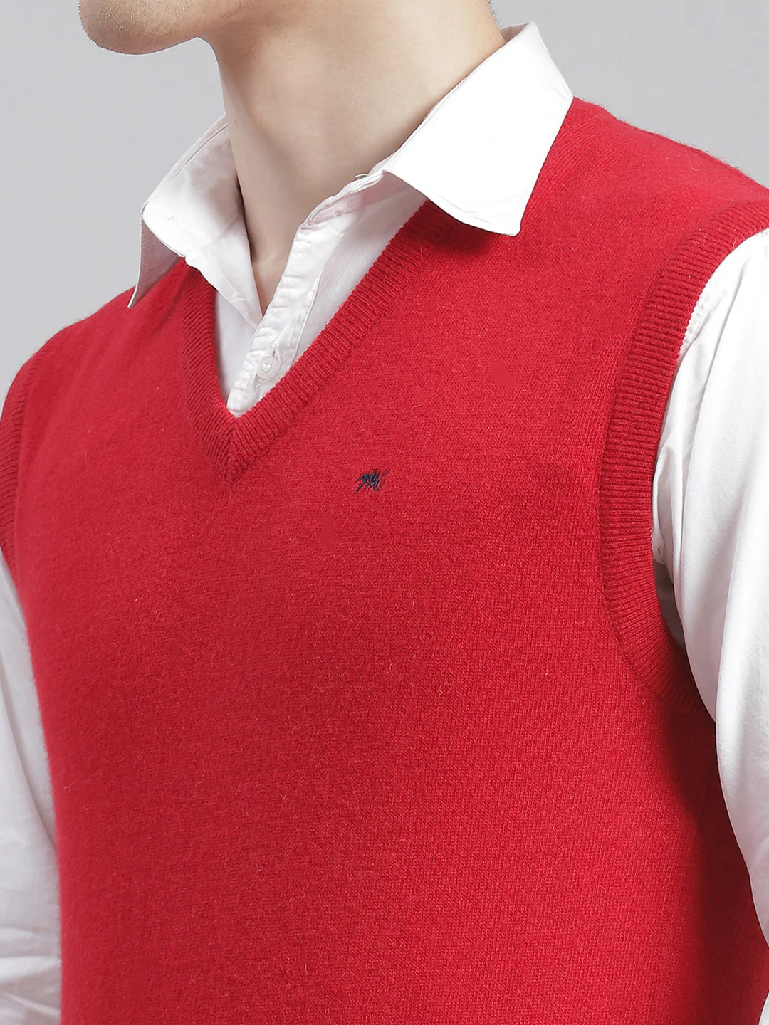 Men Red Solid V Neck Sleeveless Sweaters/Pullovers - Image 6