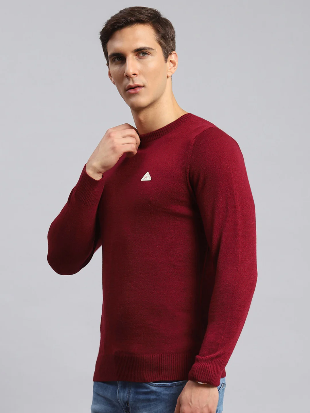 Men Red Solid Wool Blend Pullover - Image 4