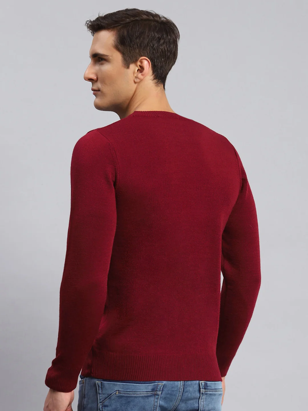 Men Red Solid Wool Blend Pullover - Image 5