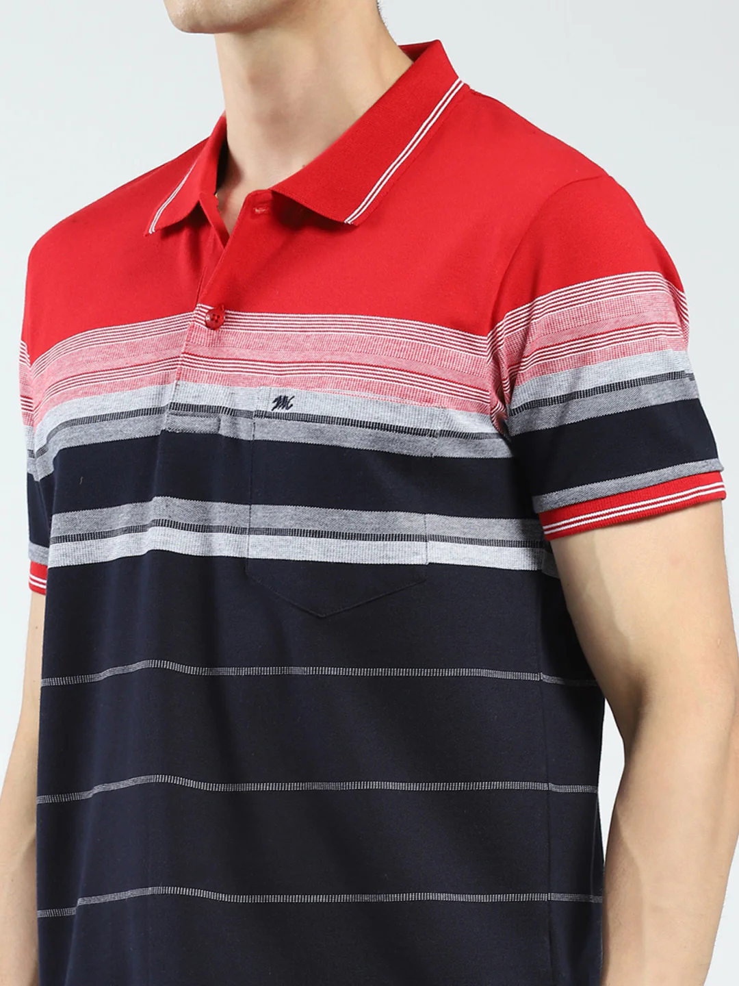 Men Red Stripe Collar Half Sleeve T-Shirt - Image 7