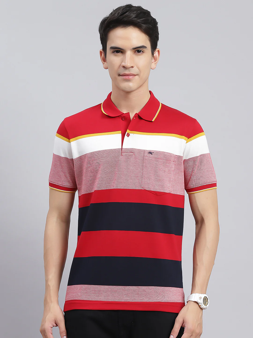 Men Red Stripe Cotton Blend T-Shirt - Image 2