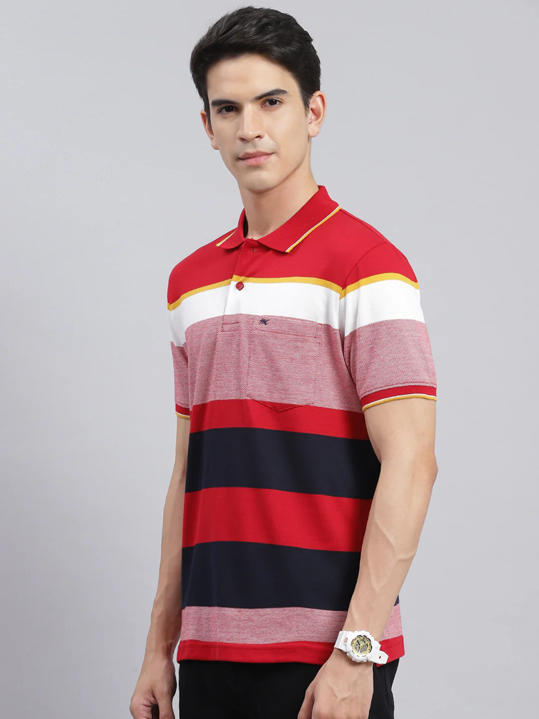 Men Red Stripe Cotton Blend T-Shirt - Image 4