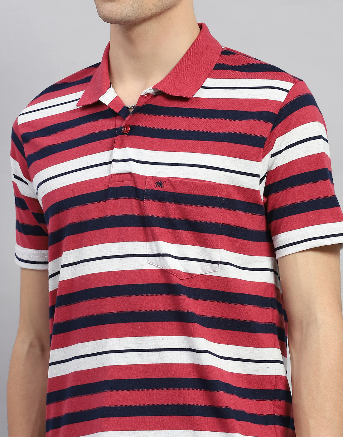 Men Red Stripe Polo Collar Half Sleeve T-Shirt - Image 7