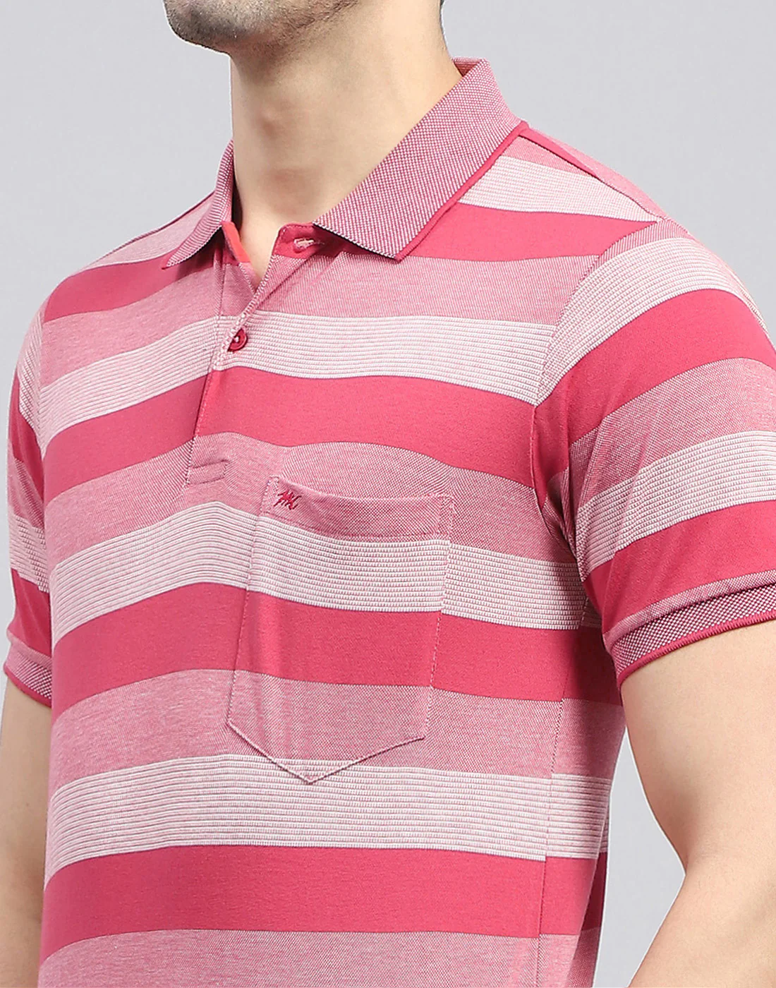 Men Red Stripe Polo Collar Half Sleeve T-Shirt - Image 6