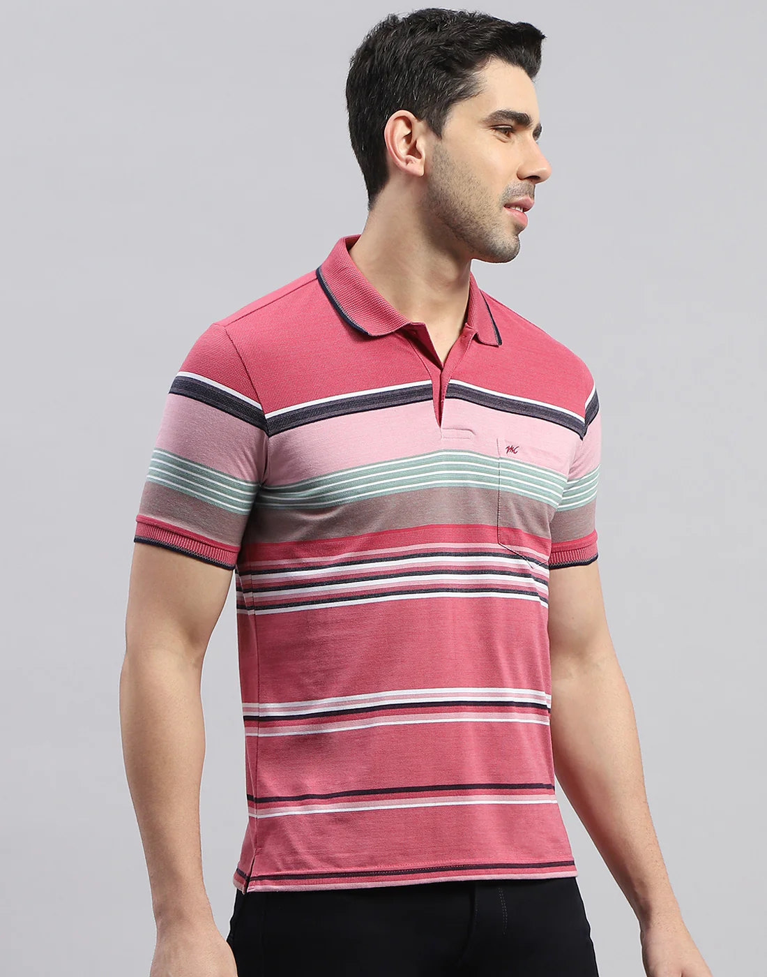 Men Red Stripe Polo Collar Half Sleeve T-Shirt - Image 5
