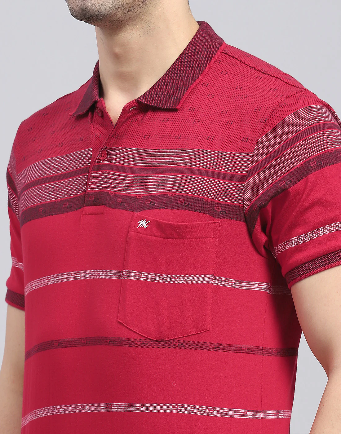 Men Red Stripe Polo Collar Half Sleeve T-Shirt - Image 6