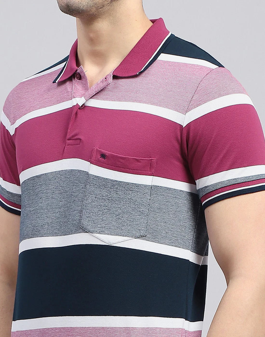 Men Red Stripe Polo Collar Half Sleeve T-Shirt - Image 7