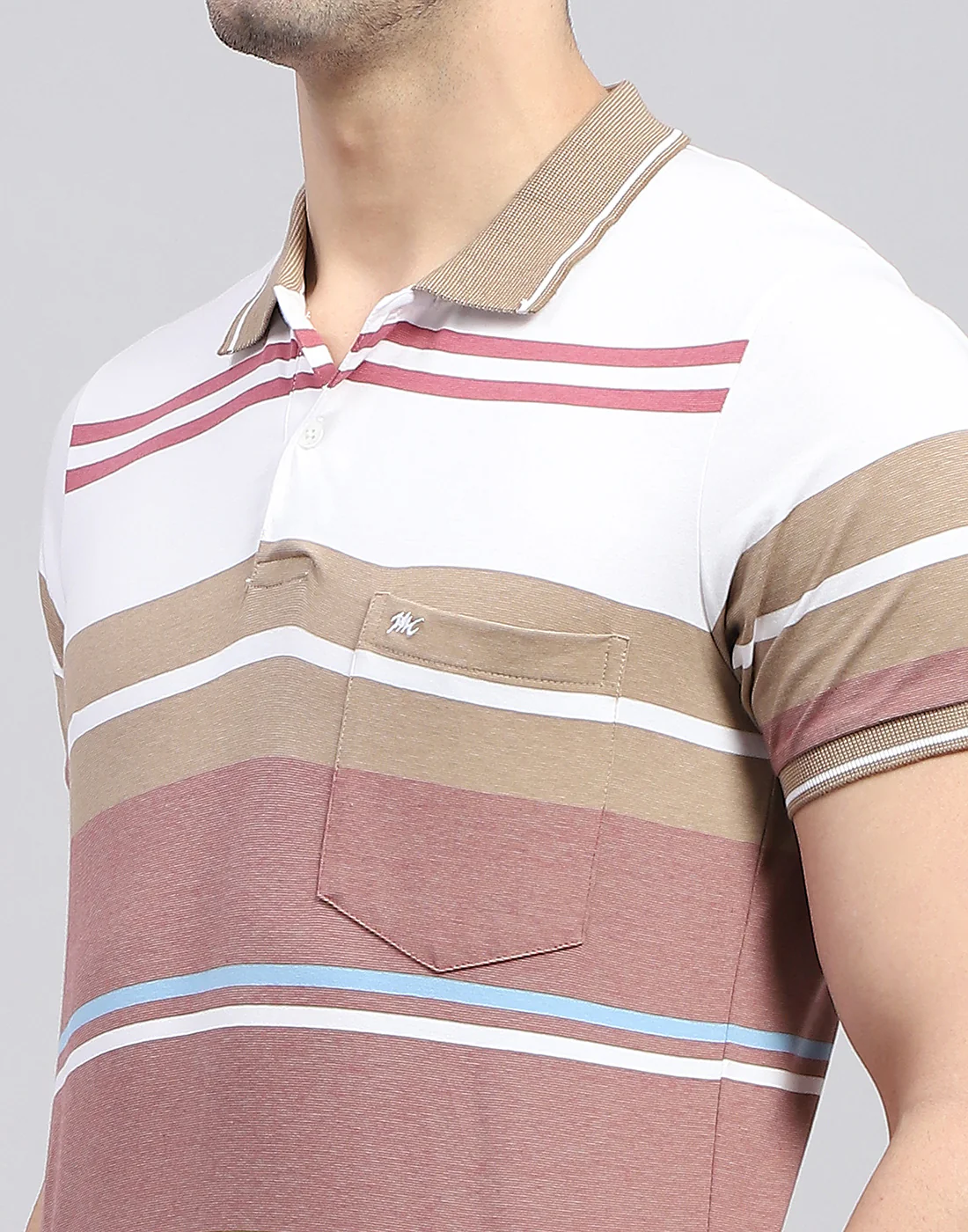 Men Red Stripe Polo Collar Half Sleeve T-Shirt - Image 6