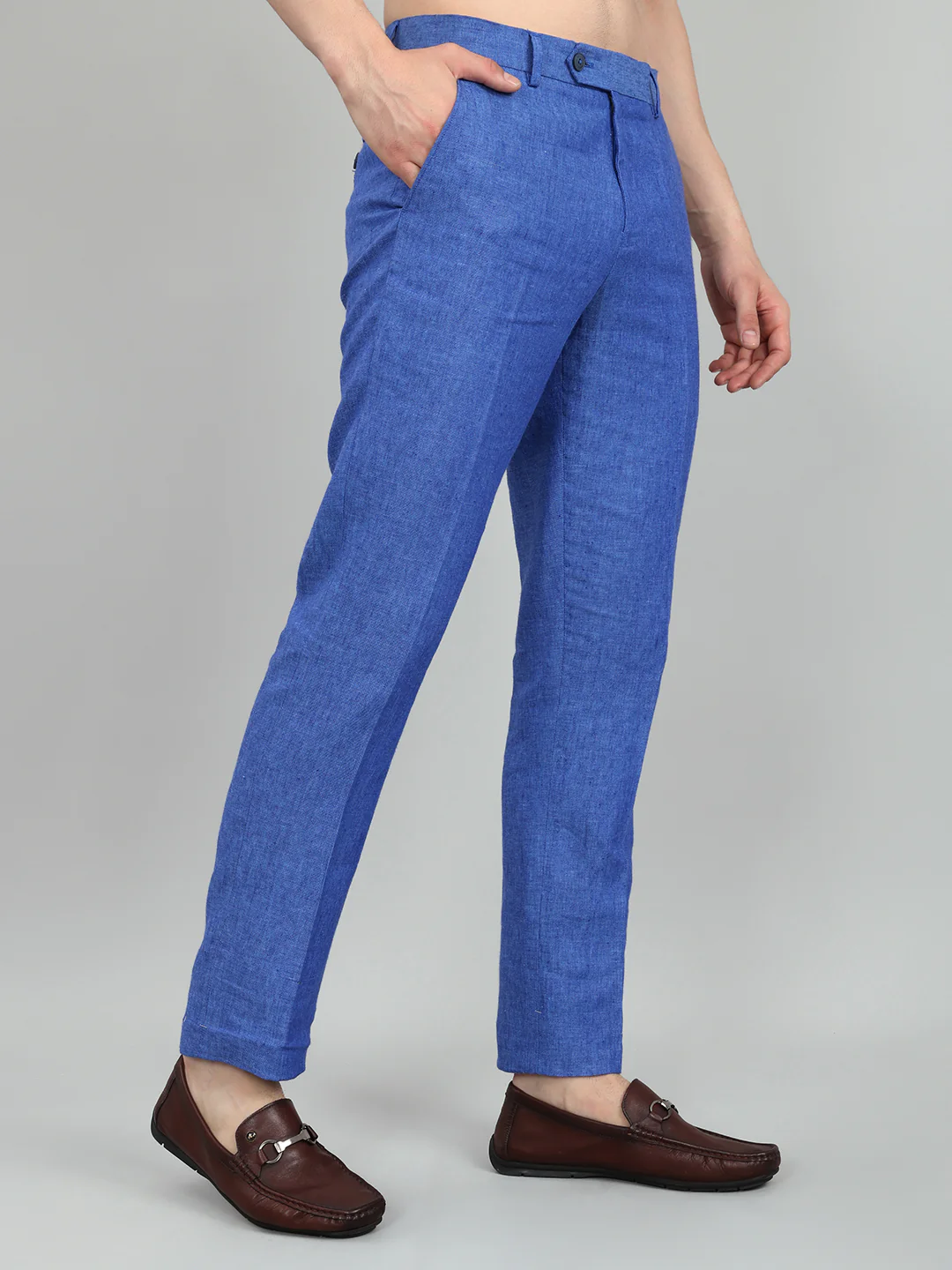 Men Royal Blue Melange Regular Fit Trouser - Image 3
