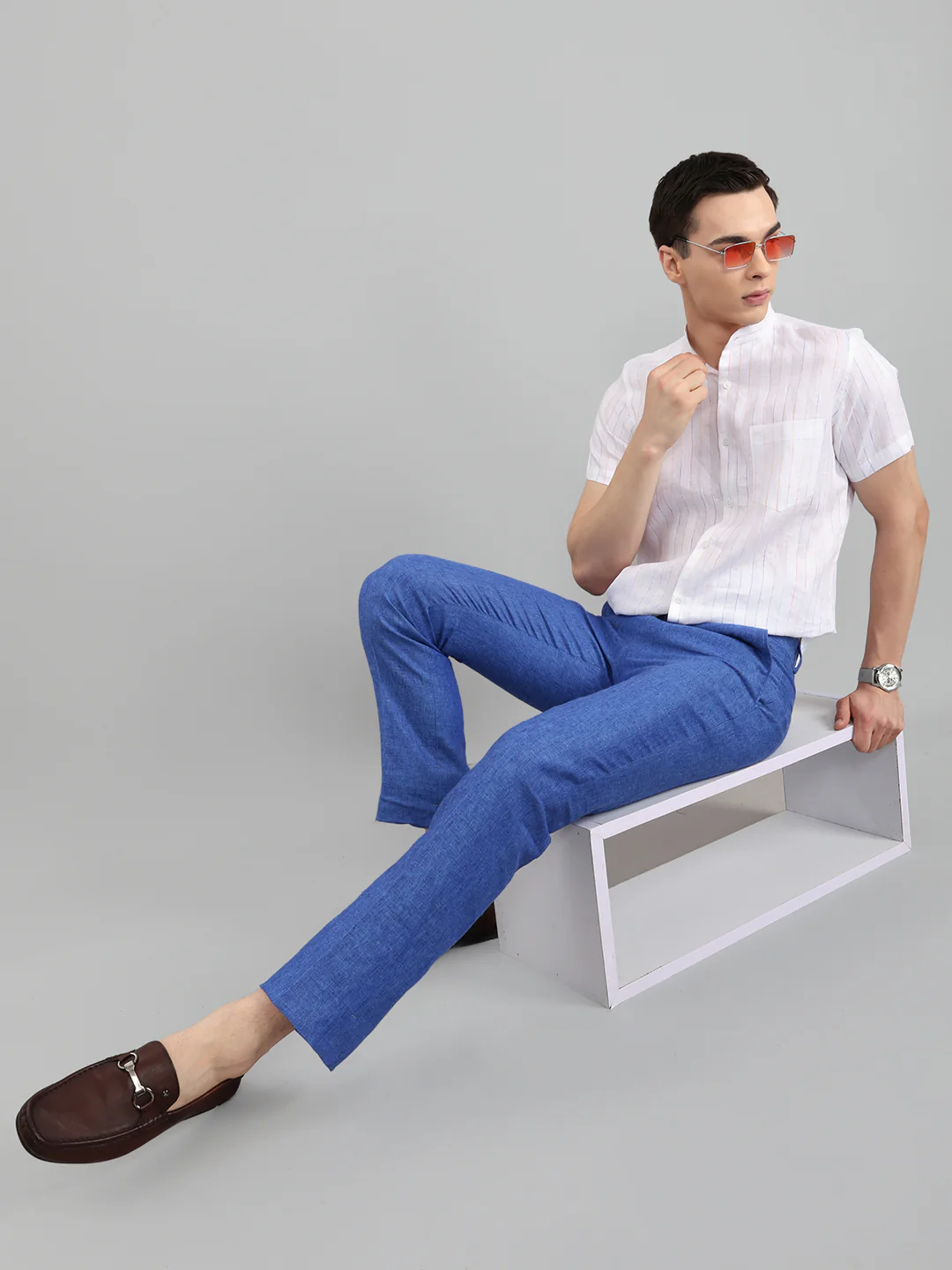 Men Royal Blue Melange Regular Fit Trouser - Image 5