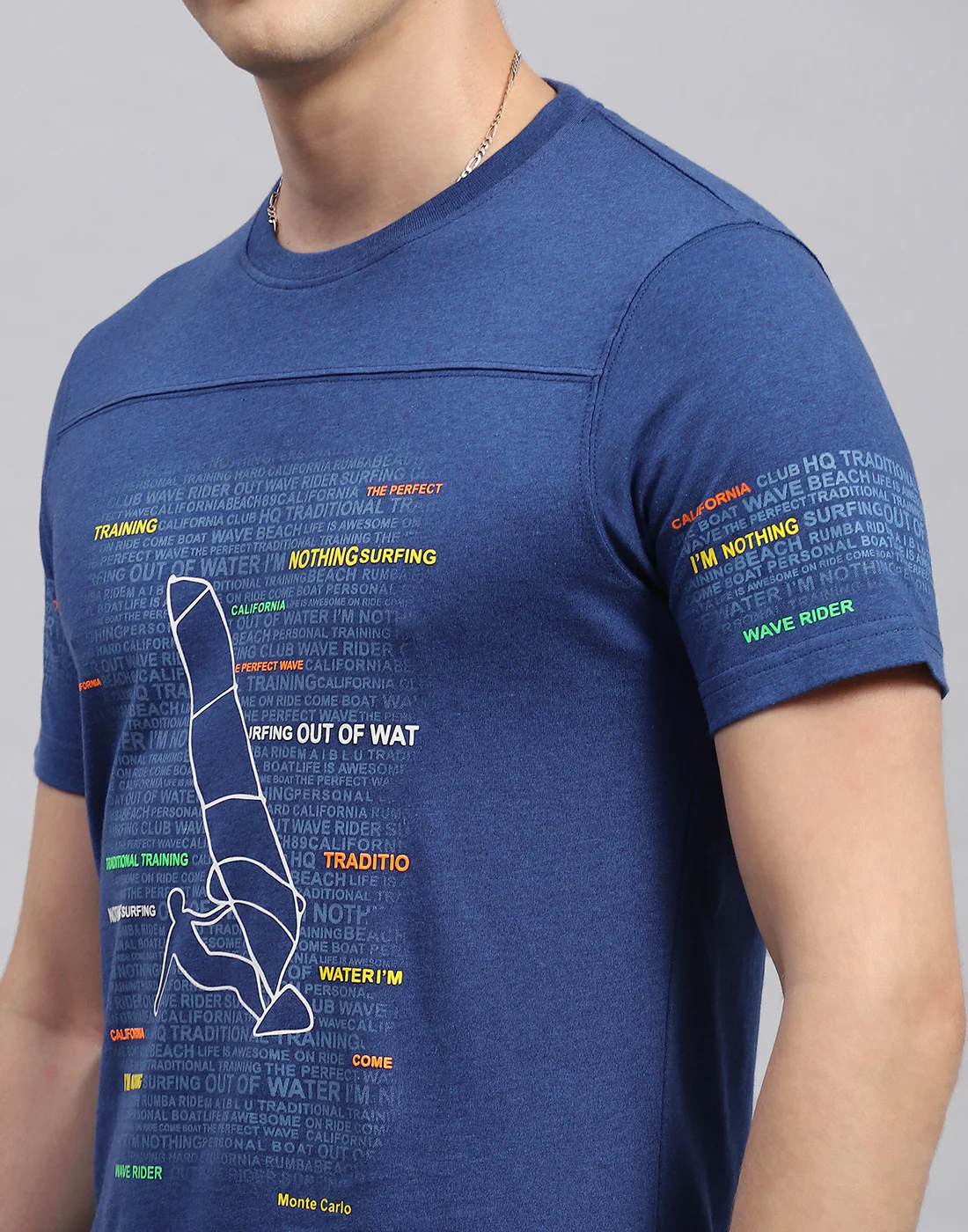 Men Royal Blue Printed Round Neck Half Sleeve T-Shirt - Image 6