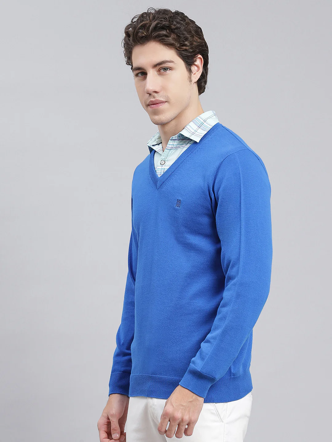 Men Royal Blue Solid Cotton Pullover - Image 4