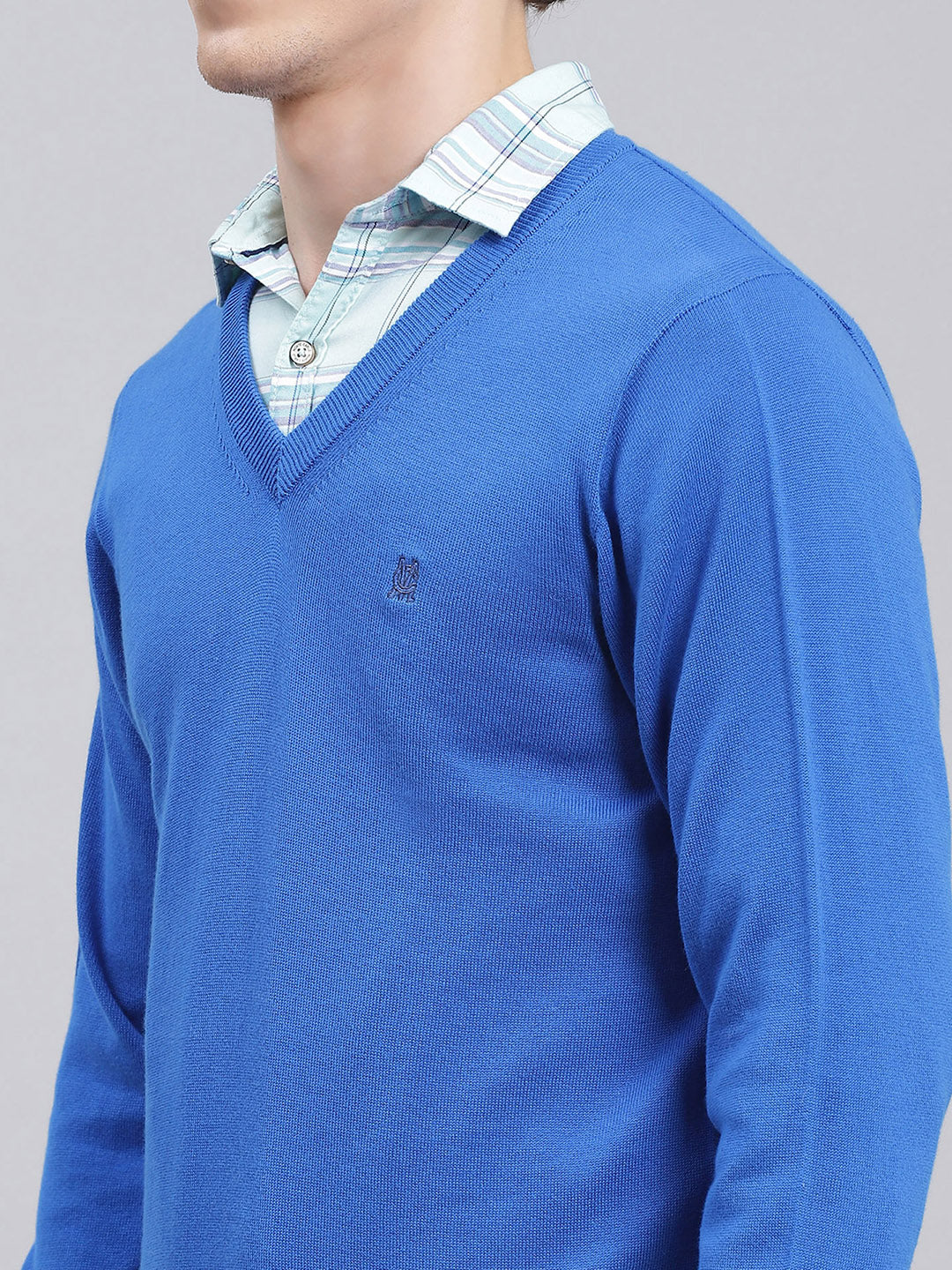 Men Royal Blue Solid Cotton Pullover - Image 6