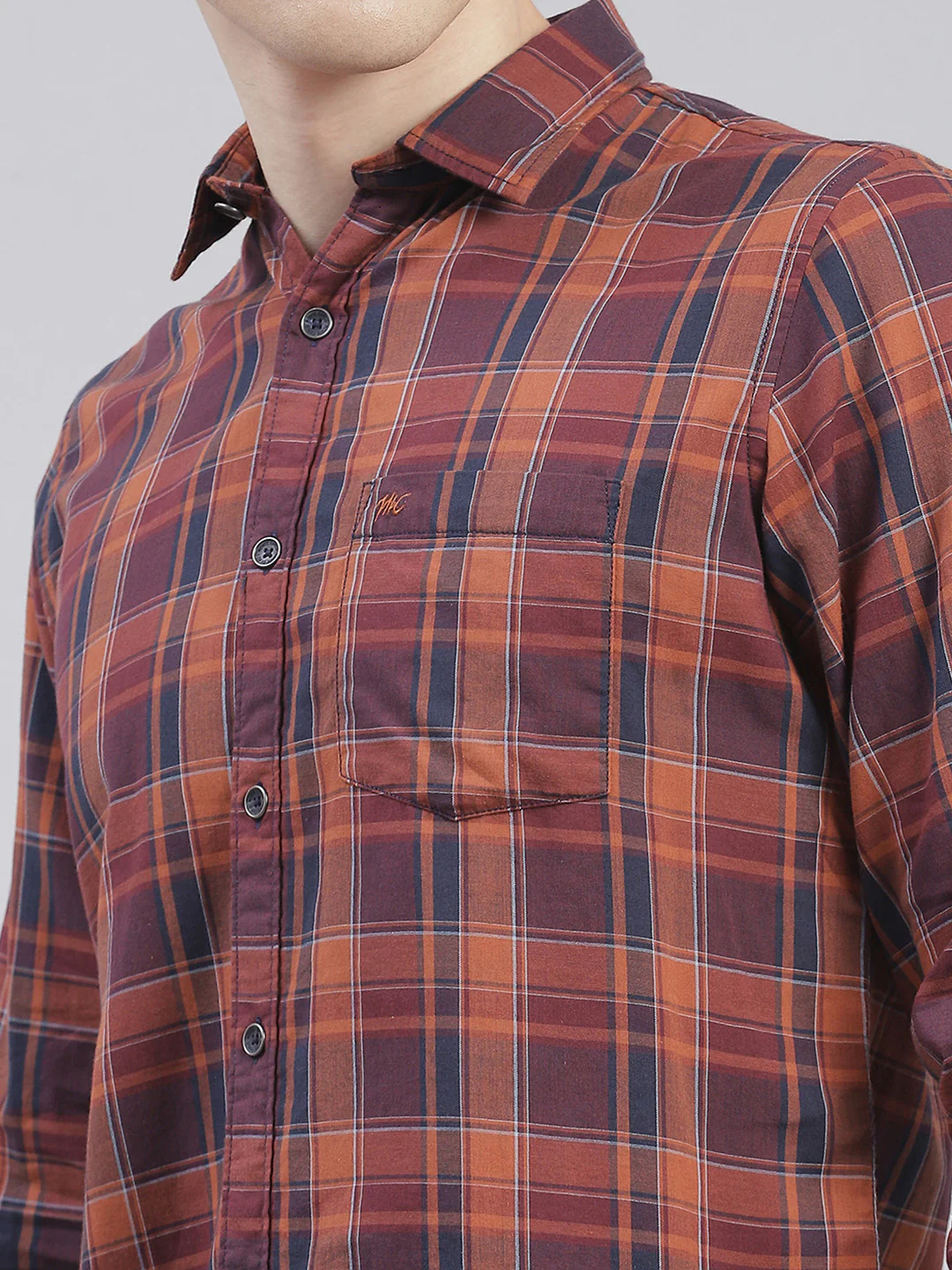 Men Rust Check Collar Full Sleeve Shirts - Image 6