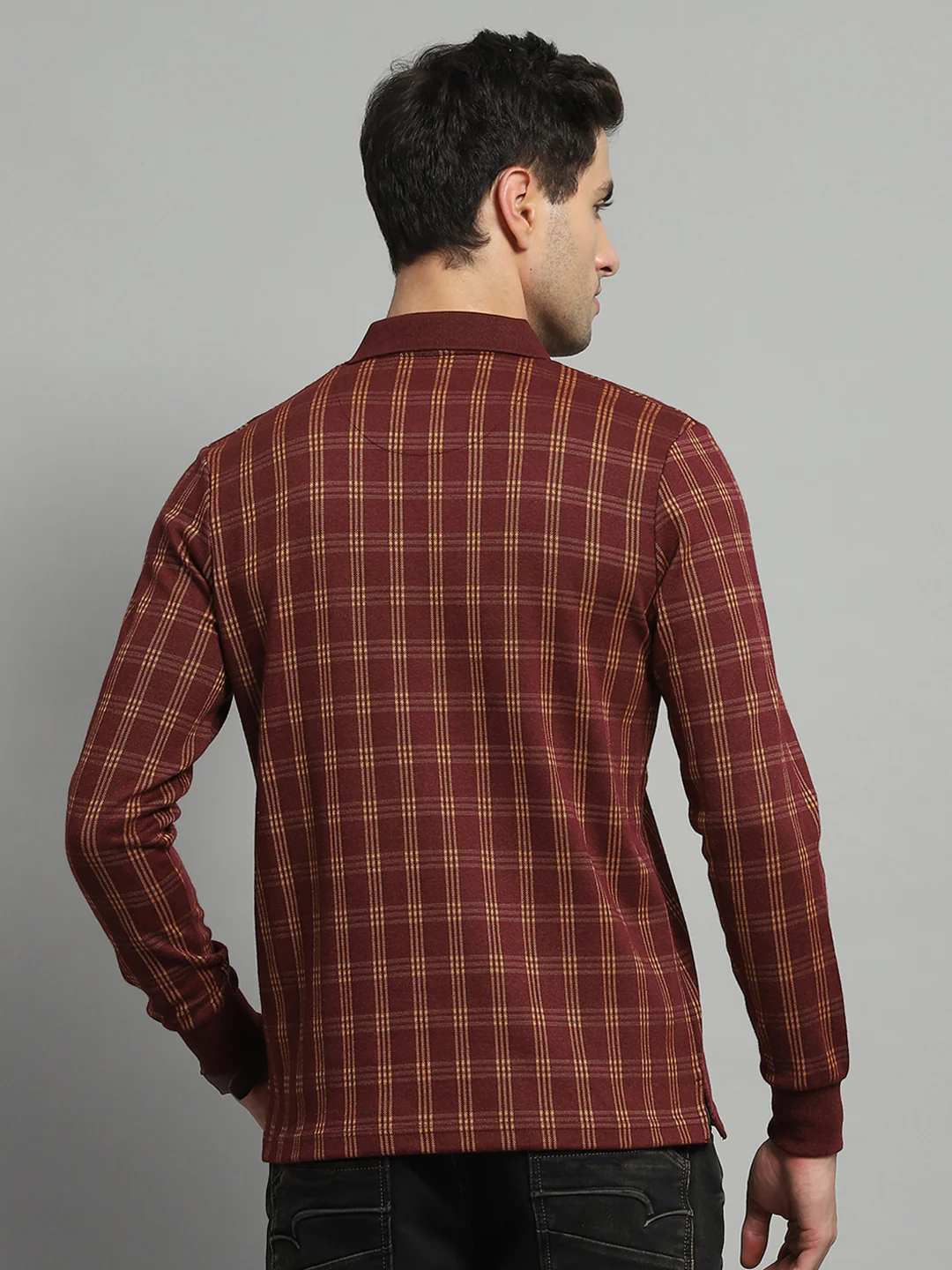 Luxuria Men Rust Check Collar Full Sleeve Winter T-Shirt - Image 5