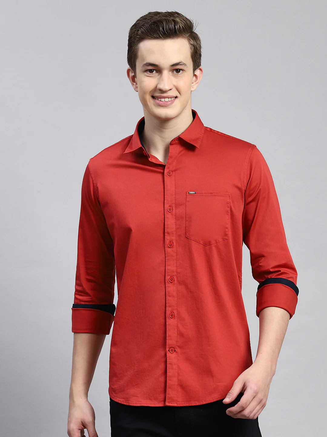 Men Rust Orange Printed Shirt - Image 2