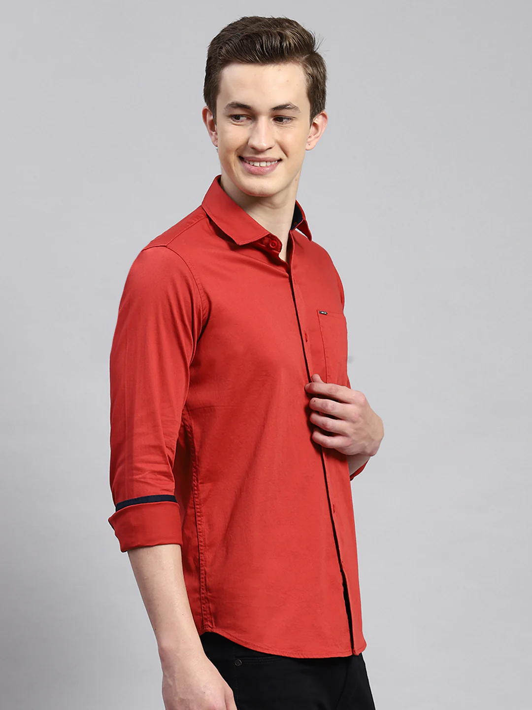 Men Rust Orange Printed Shirt - Image 3