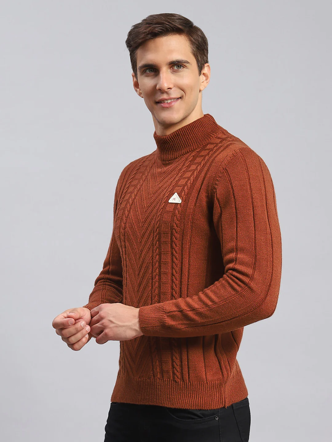Men Rust Orange Self Design Wool blend Pullover - Image 4