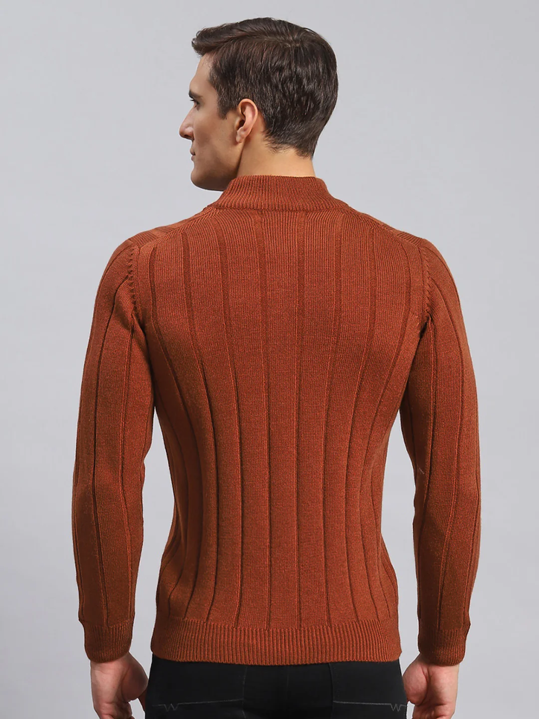 Men Rust Orange Self Design Wool blend Pullover - Image 5