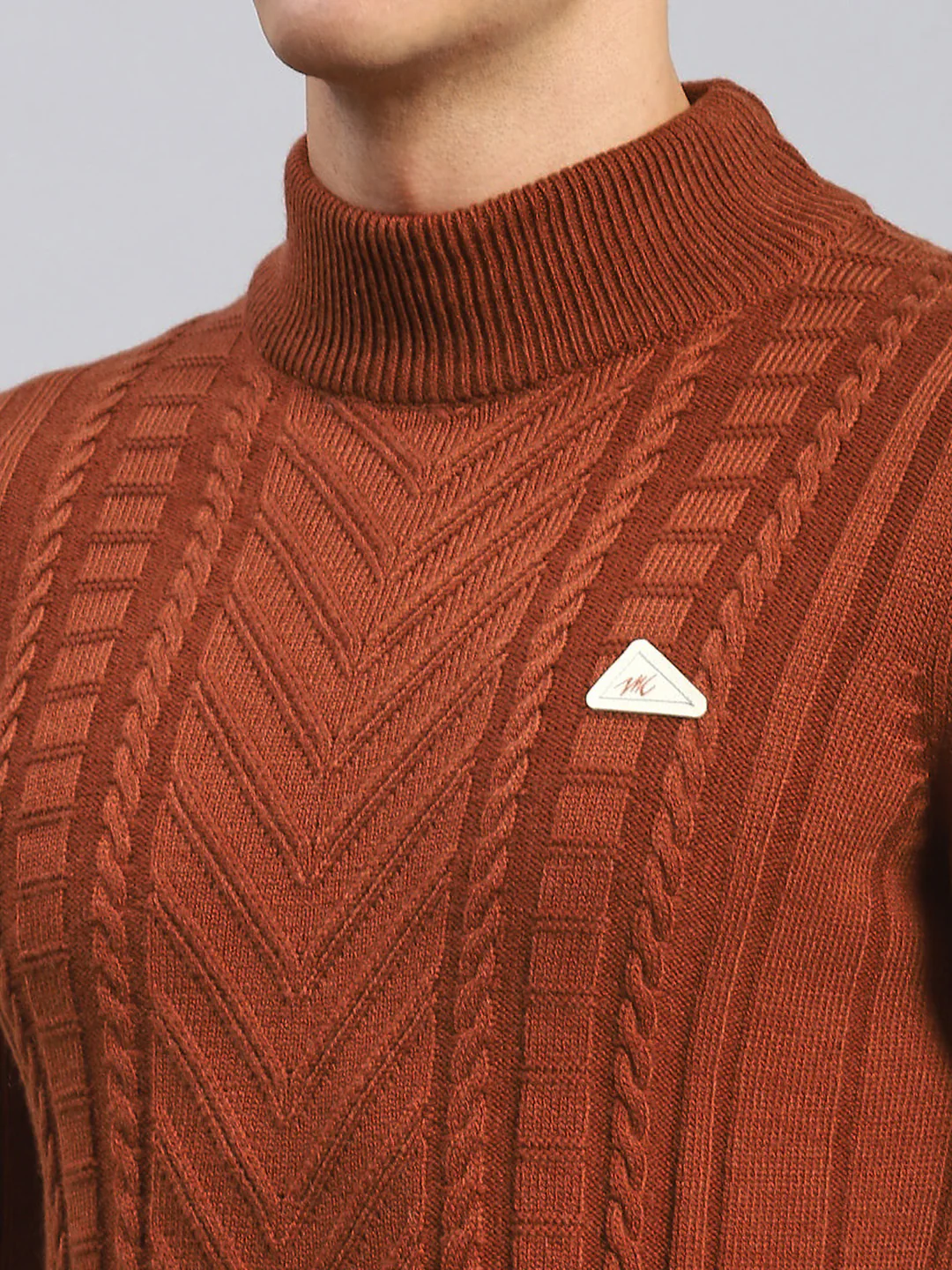 Men Rust Orange Self Design Wool blend Pullover - Image 6