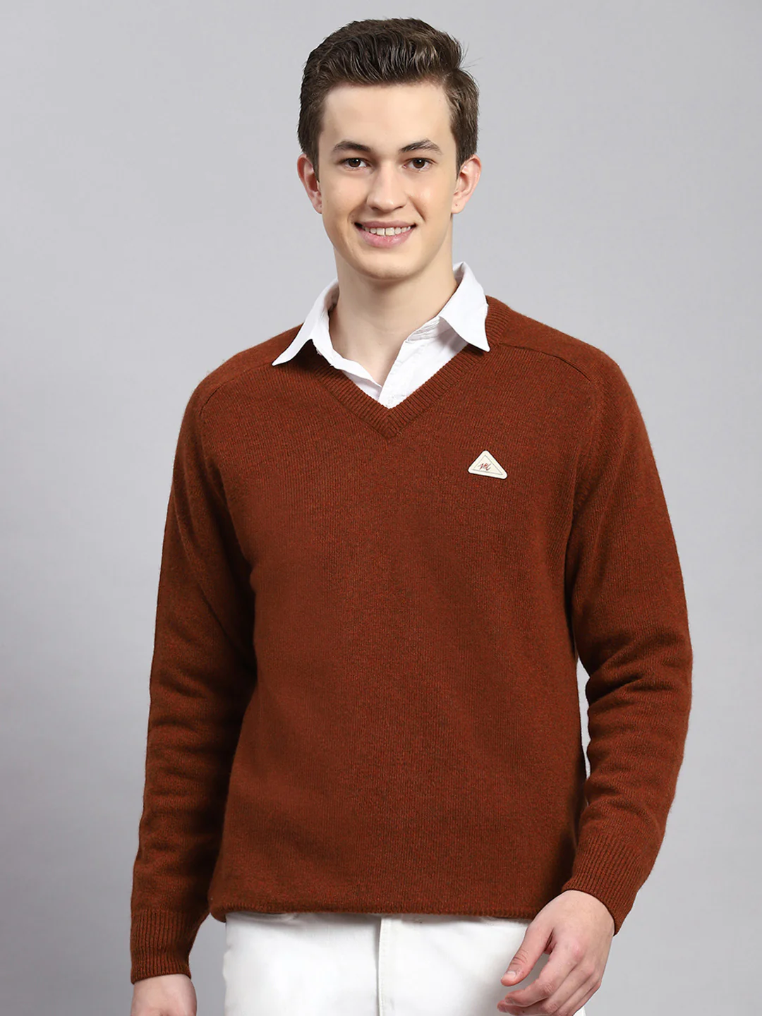 Men Rust Orange Solid Pullover - Image 2