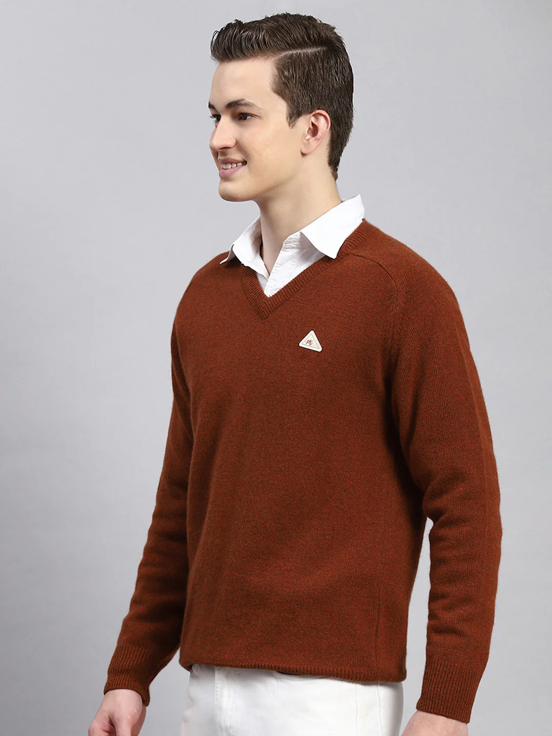Men Rust Orange Solid Pullover - Image 4